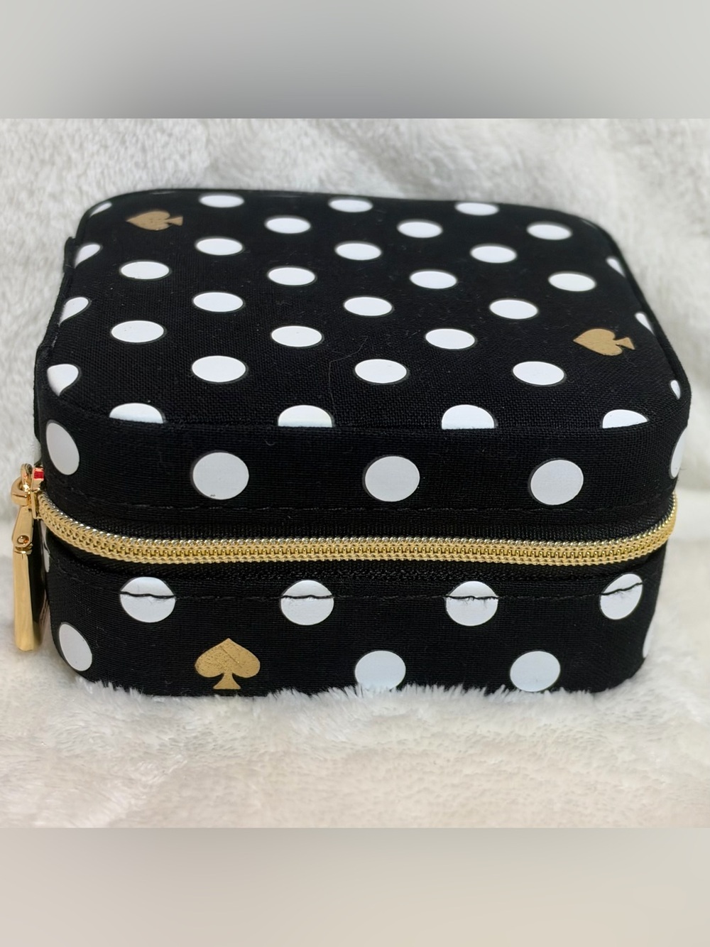 kate spade Black and White Polka Dot Jewelry Travel Case with Gold Accents